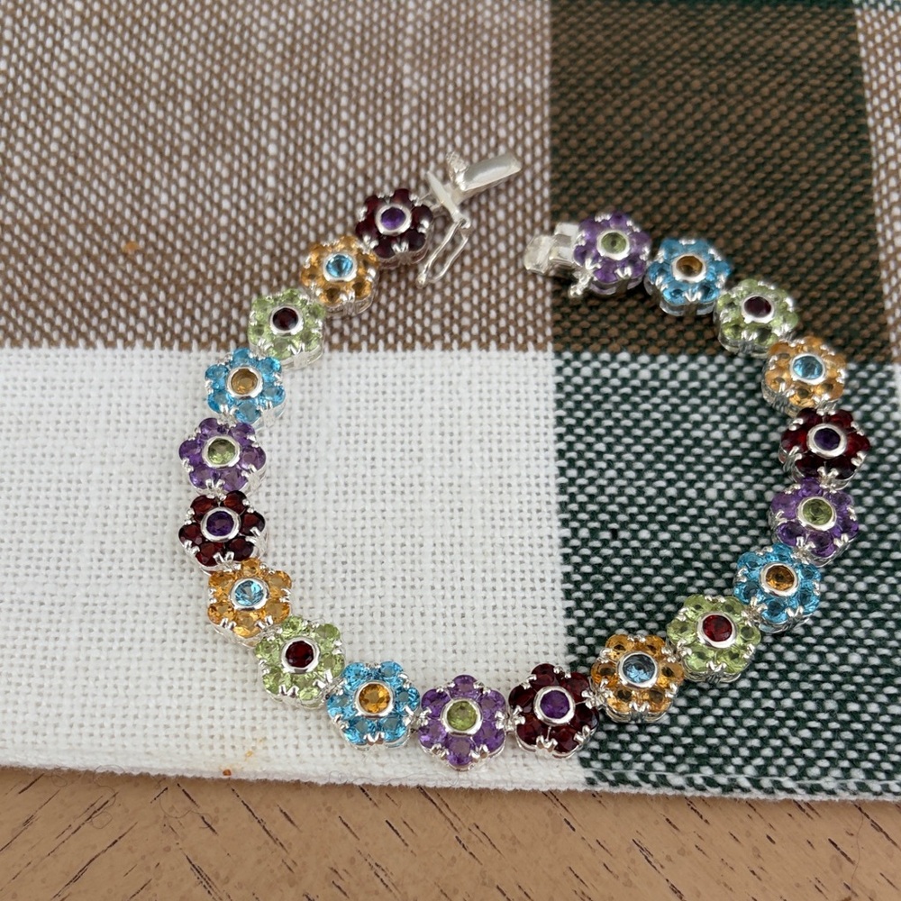 Floral Multicolor gemstones sterling silver  Bracelet